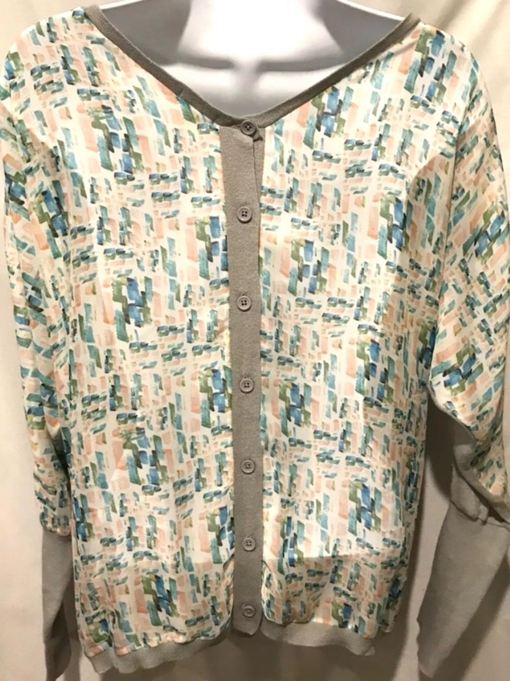 Anthropologie MOTH Blouse Sweater Mixed Media Geometric Sheer Dolman Lightweight - Picture 3 of 9